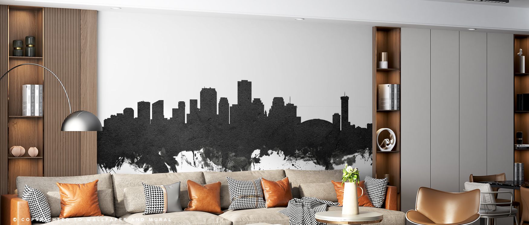 A striking impression radiates in New Orleans Skyline Black & White Wallpaper, where architectural lines glow in balanced contrasts, creating refined decorative backdrops. 