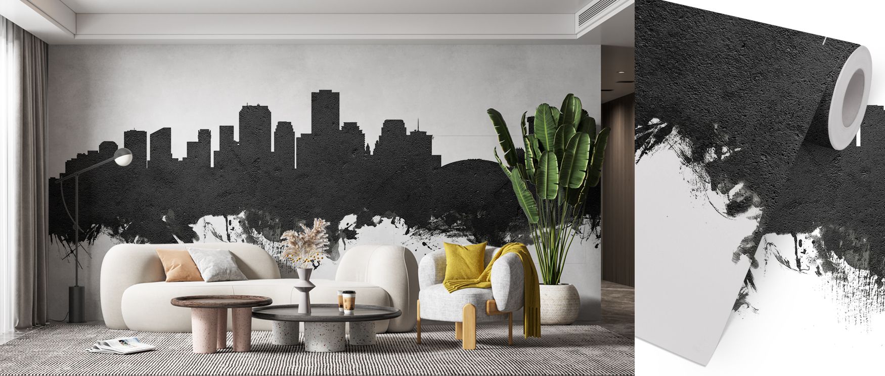 New Orleans Skyline Black & White Wallpaper conveys timeless elegance through monochrome rhythm, creating walls enriched with decorative artistry and cultural depth. 