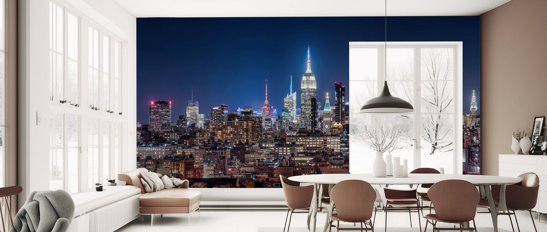 New York Lights Wallpaper highlights glowing tones and urban imagery, ensuring interiors glow with vibrancy, vitality, and refined decorative artistry. 