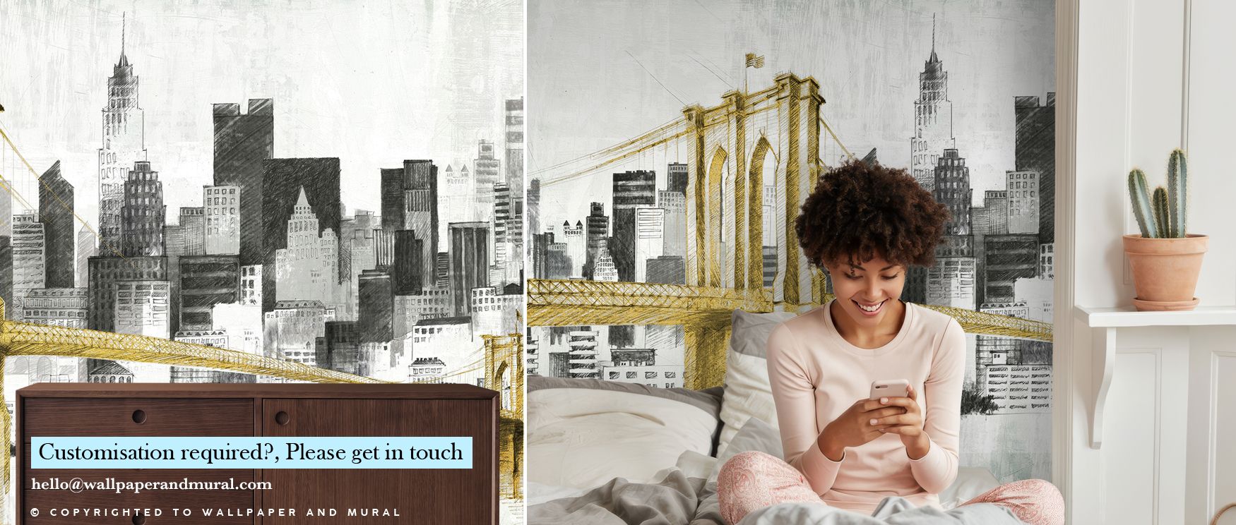 Decorative vitality shines in New York Skyline Yellow Bridge Wallpaper, where architectural imagery adds bold character, refined rhythm, and cultural artistry to versatile modern interiors. 
