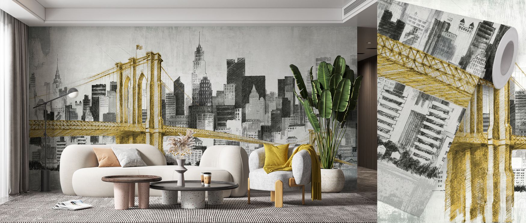 Radiant detail appears in New York Skyline Yellow Bridge Wallpaper, presenting imagery that adds decorative rhythm, urban charm, and cultural artistry to walls. 
