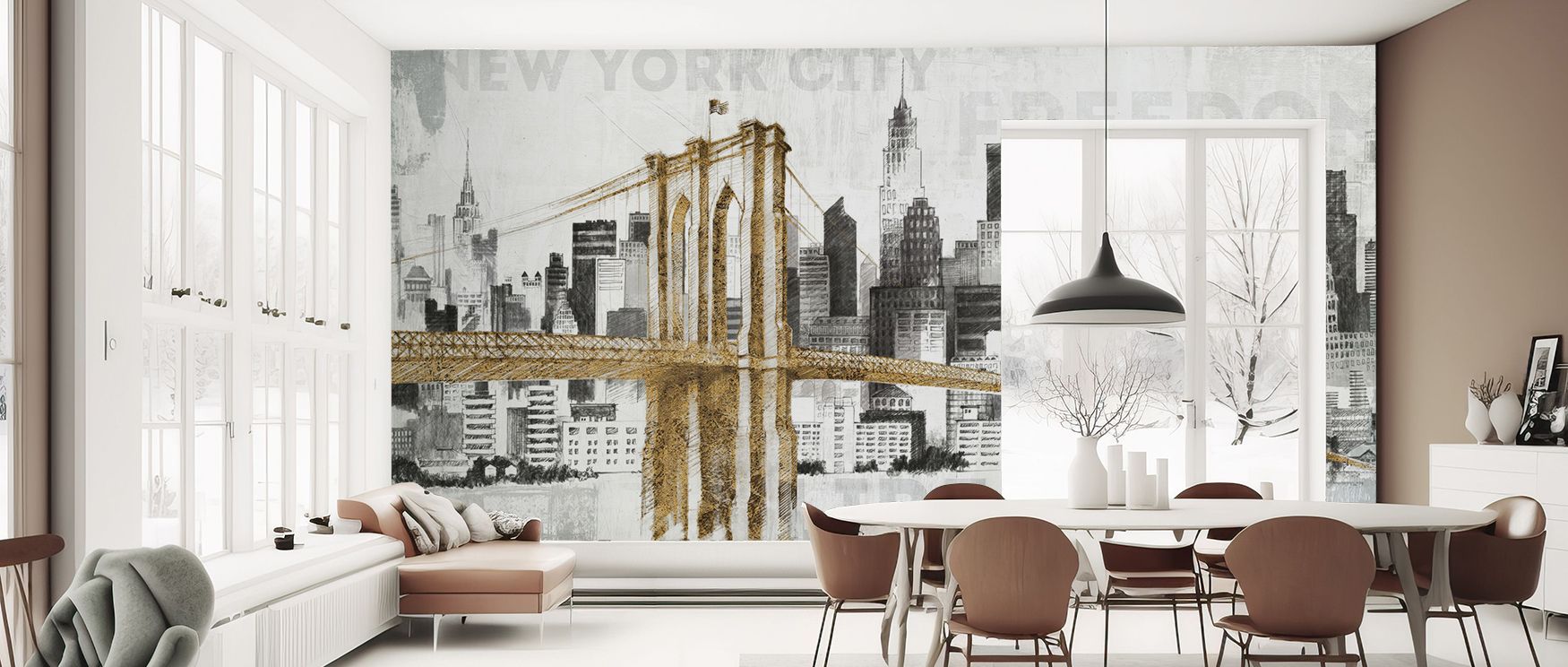 New York Skyline Wallpaper presents tonal rhythm in city silhouettes, producing decorative imagery filled with cultural charm, vitality, and modern artistry. 