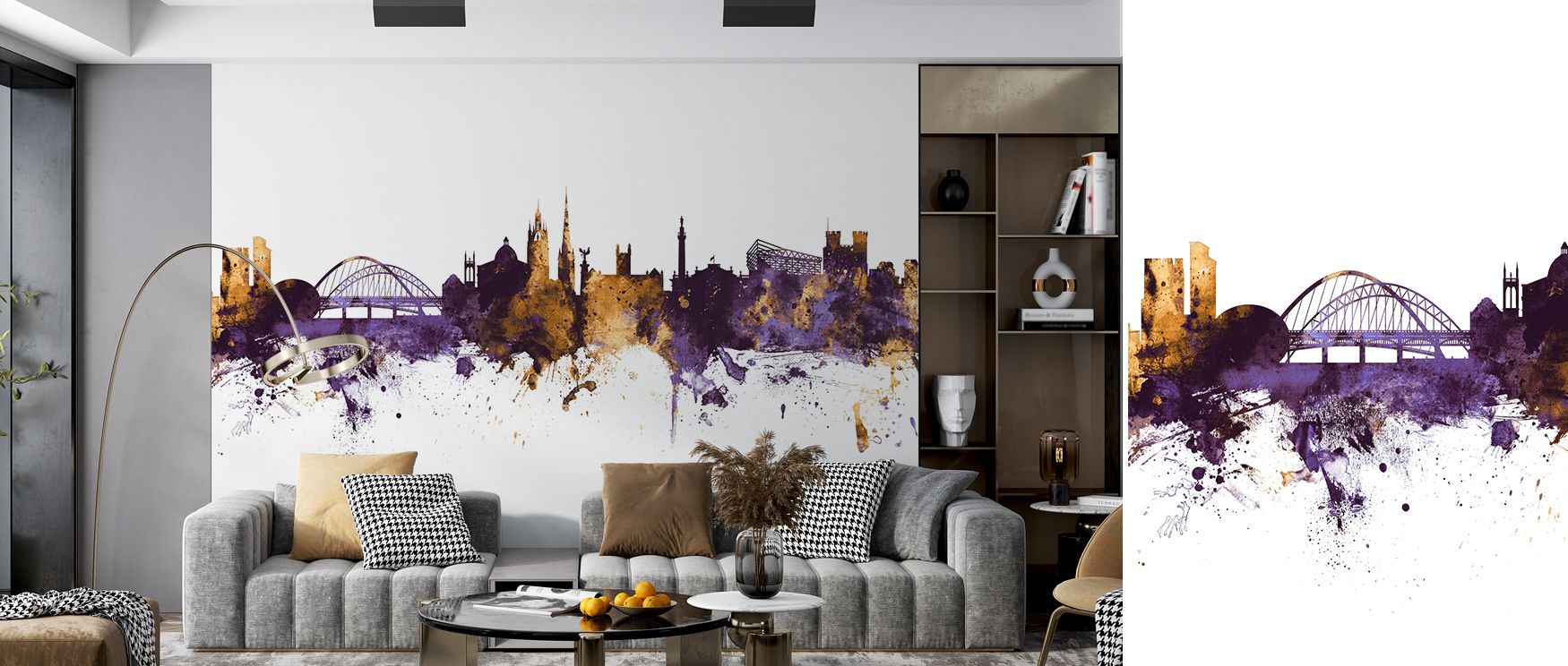 Urban elegance radiates from Newcastle Skyline Purple & Gold Wallpaper, offering decorative imagery that balances rhythm, charm, and metropolitan artistry. 