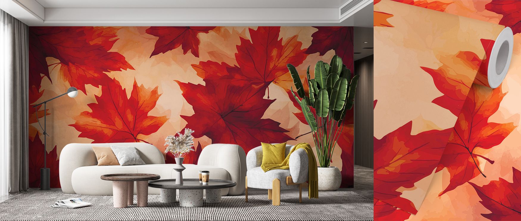 Oaks by Fall Wallpaper produces decorative rhythm through golden tones, creating walls filled with seasonal artistry, calm, and refinement. 