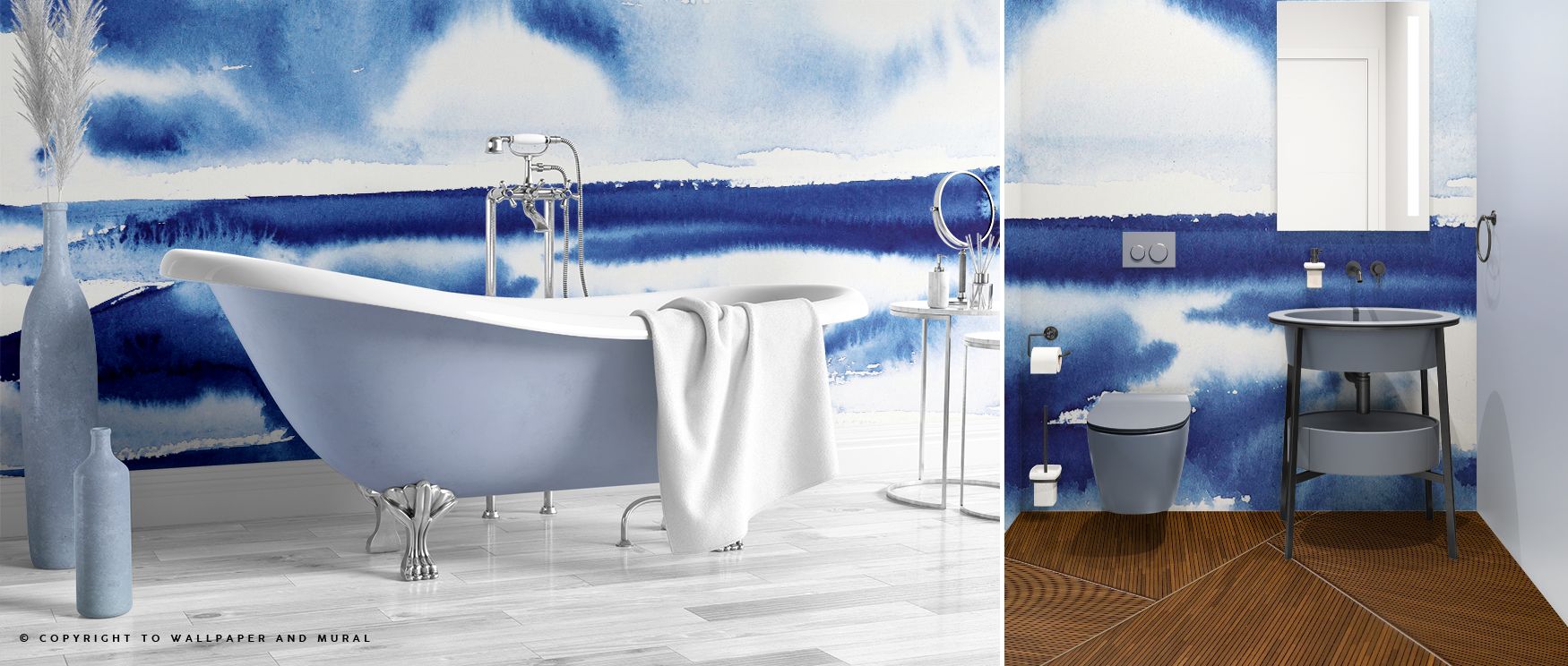 Ocean Blue Pt.2 Wallpaper captures tonal artistry through blue gradients, producing decorative imagery that enriches interiors with freshness and serene vitality. 