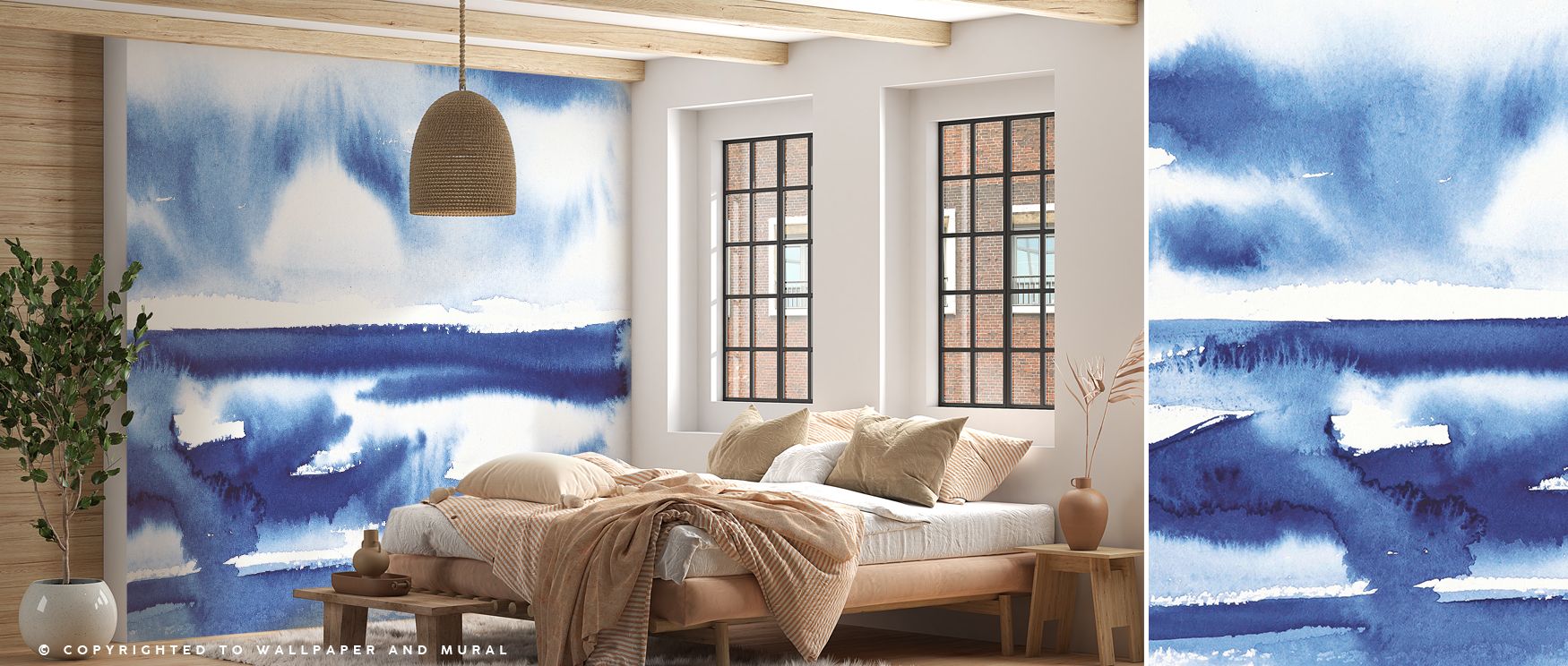 Decorative calmness radiates in Ocean Blue Pt.2 Wallpaper, presenting tonal imagery that transforms interiors into tranquil decorative spaces enriched with artistry. 