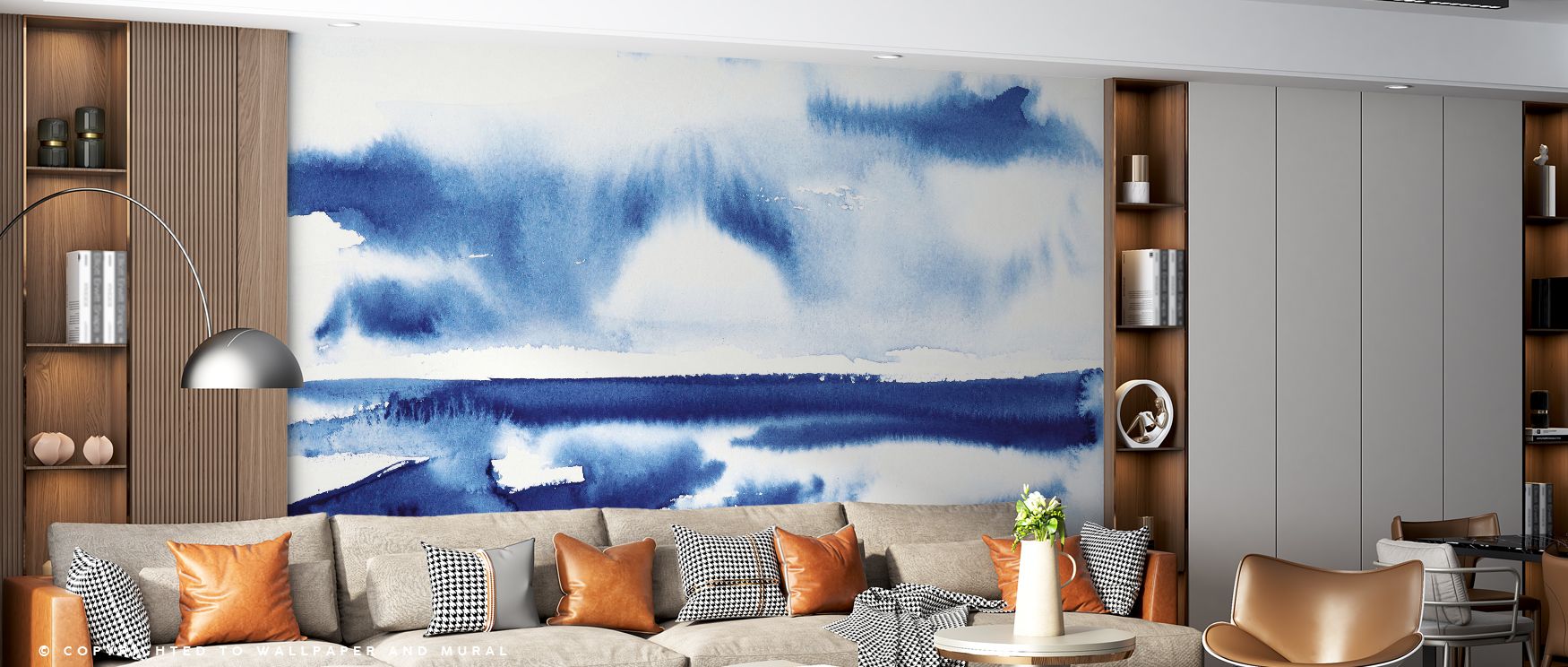 Ocean Blue Pt.2 Wallpaper illustrates natural rhythm in layered tones, ensuring walls glow with decorative refinement, serenity, and calmness. 