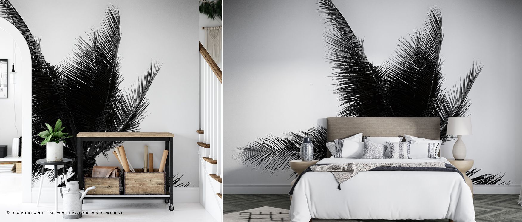 Palm Tree Looking Up IV Wallpaper captures the organic beauty of palm leaves stretching toward the sky. Its composition inspires peaceful interiors, creating walls that breathe vitality and calm in bedrooms, living areas, or creative workspaces. 