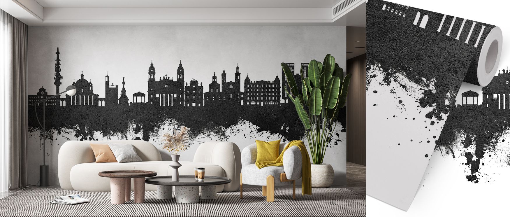 Pamplona Spain Skyline Black & White Wallpaper delivers modern vibrance through classic monochrome. Its striking detail gives walls a sense of distinction, making interiors stand out with cultural pride in bedrooms or contemporary living areas. 