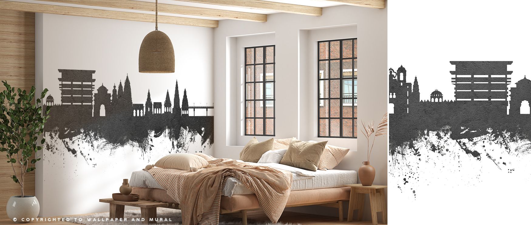 Monochrome artistry defines Pandharpur India Skyline Black & White Wallpaper, where clean lines and silhouettes reflect both tradition and modernity. Its striking mood enhances interiors, offering timeless decorative focus for living rooms or offices with