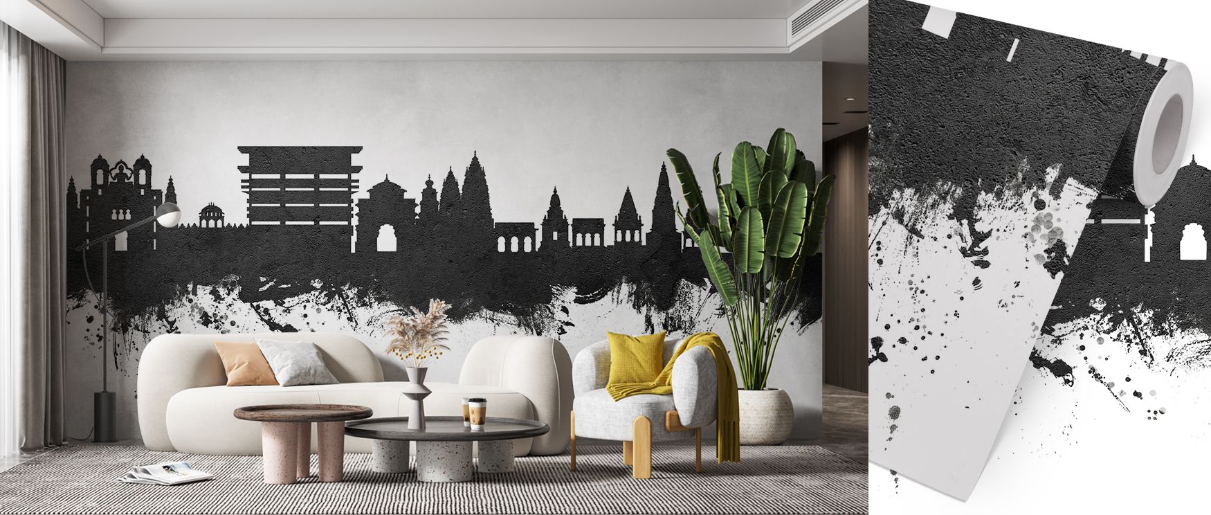 Pandharpur India Skyline Black & White Wallpaper creates a vision of contrast where architecture stands tall against deep tone. Its design transforms walls into elegant art pieces, offering cultural refinement to offices or living spaces filled with urban