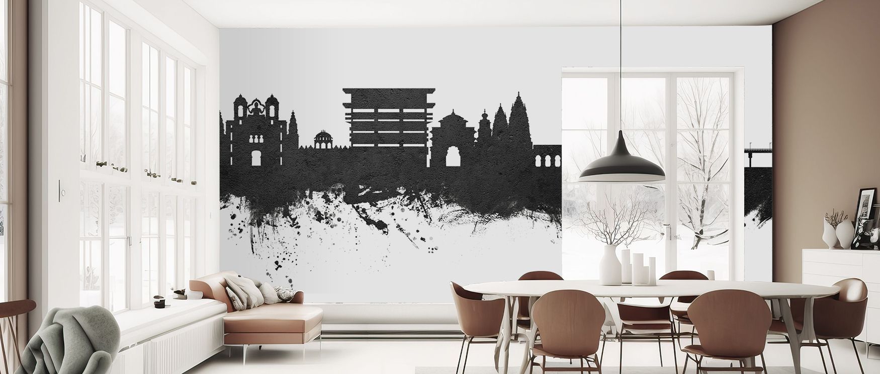 Modern minimalism meets heritage in Pandharpur India Skyline Black & White Wallpaper, where lines and tones bring timeless city artistry. Its effect enriches interiors, creating stylish bedrooms or living rooms that glow with sophistication and balance. 