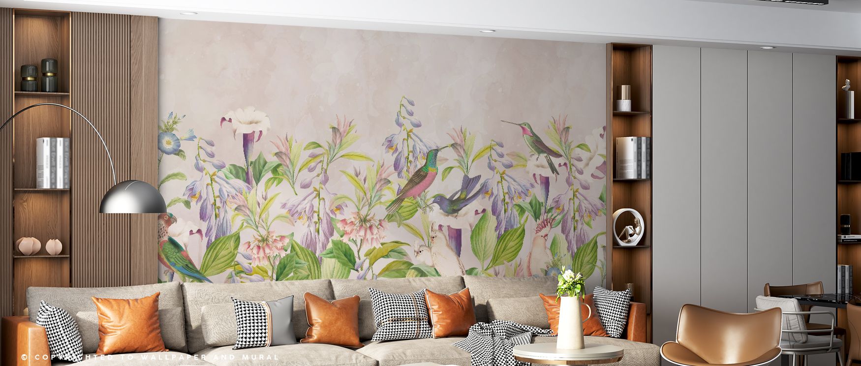 Brilliant color radiates through Parrot Garden Wallpaper, where exotic birds perch against bold foliage. Interiors glow with tropical rhythm, inspiring playful energy in bedrooms, family rooms, or children’s areas. 