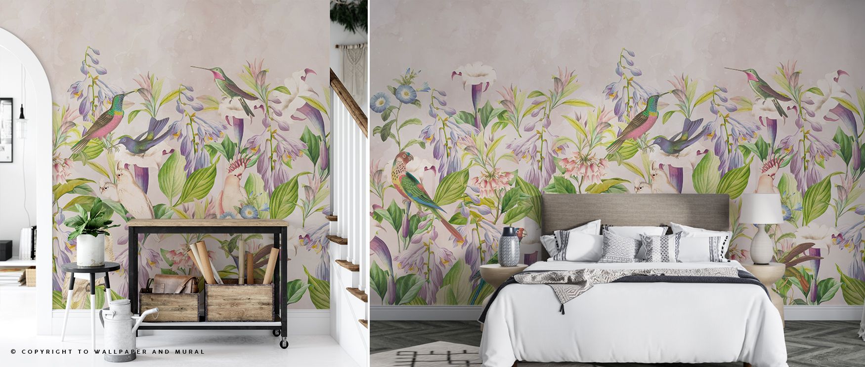 Tropical artistry shines in Parrot Garden Wallpaper, with parrots depicted in lively harmony among greenery. The design’s cheerful palette fills interiors with vibrance, giving bedrooms or children’s rooms energy and joy. 