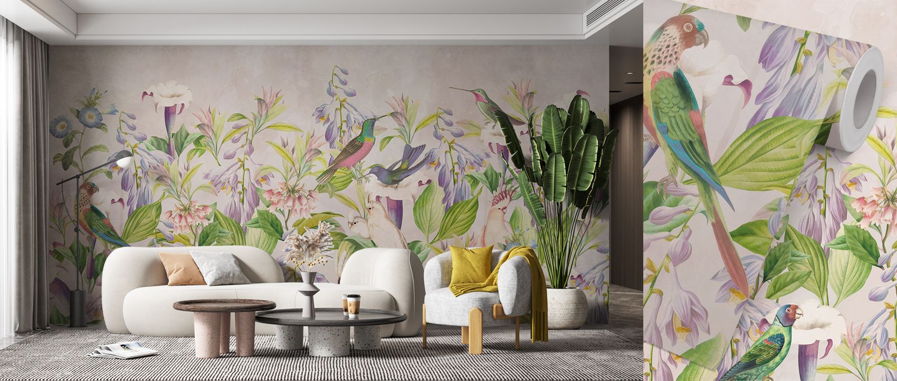 Parrot Garden Wallpaper thrives on dynamic tropical beauty, weaving parrots and palms into joyful rhythm. Interiors transform with this playful artistry, uplifting living rooms or bedrooms with exotic inspiration. 