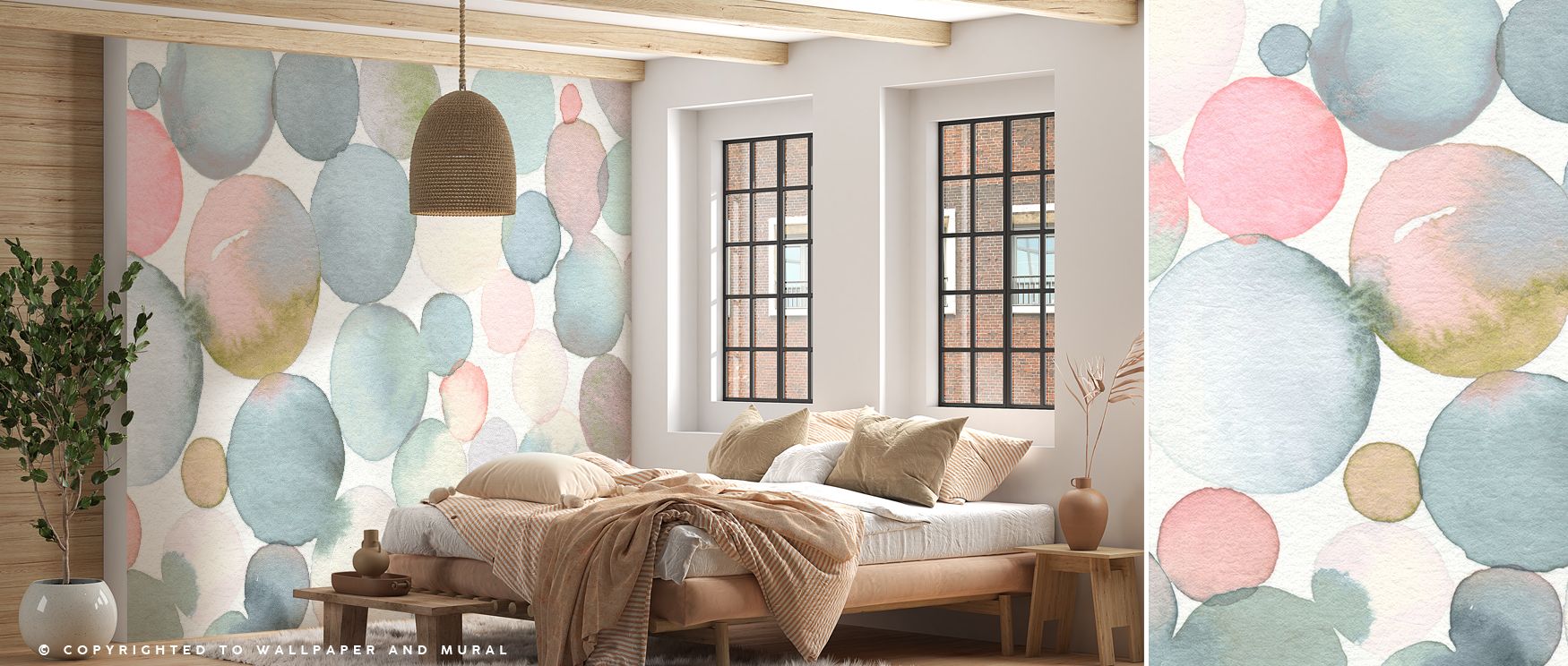 Cheerful mood radiates from Pastel Drops Wallpaper, where pastel hues combine into patterns of fun. Interiors glow with lighthearted artistry, adding playful elegance to children’s spaces or creative living rooms. 