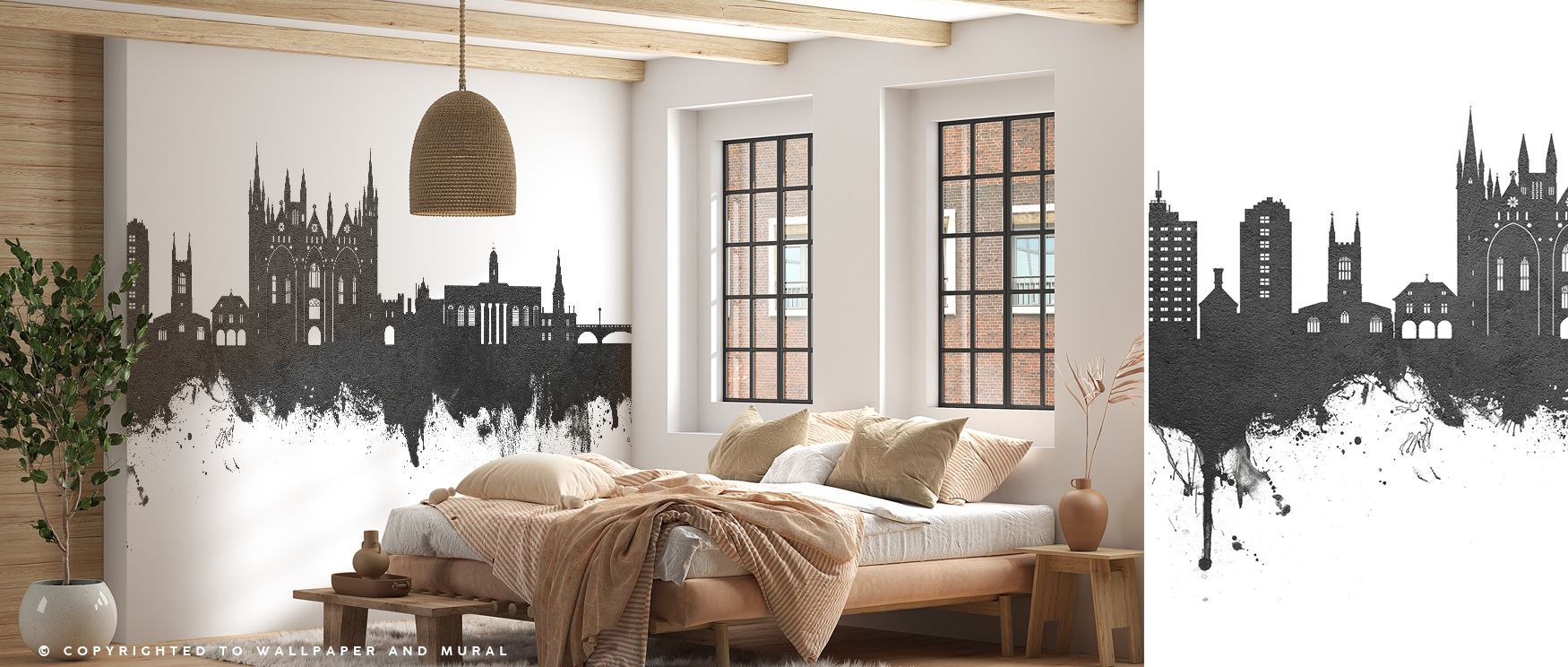 Peterborough England Skyline Black & White Wallpaper highlights clarity of form, creating metropolitan elegance. Interiors transform with cultural pride, giving walls refined charm in bedrooms or offices. 