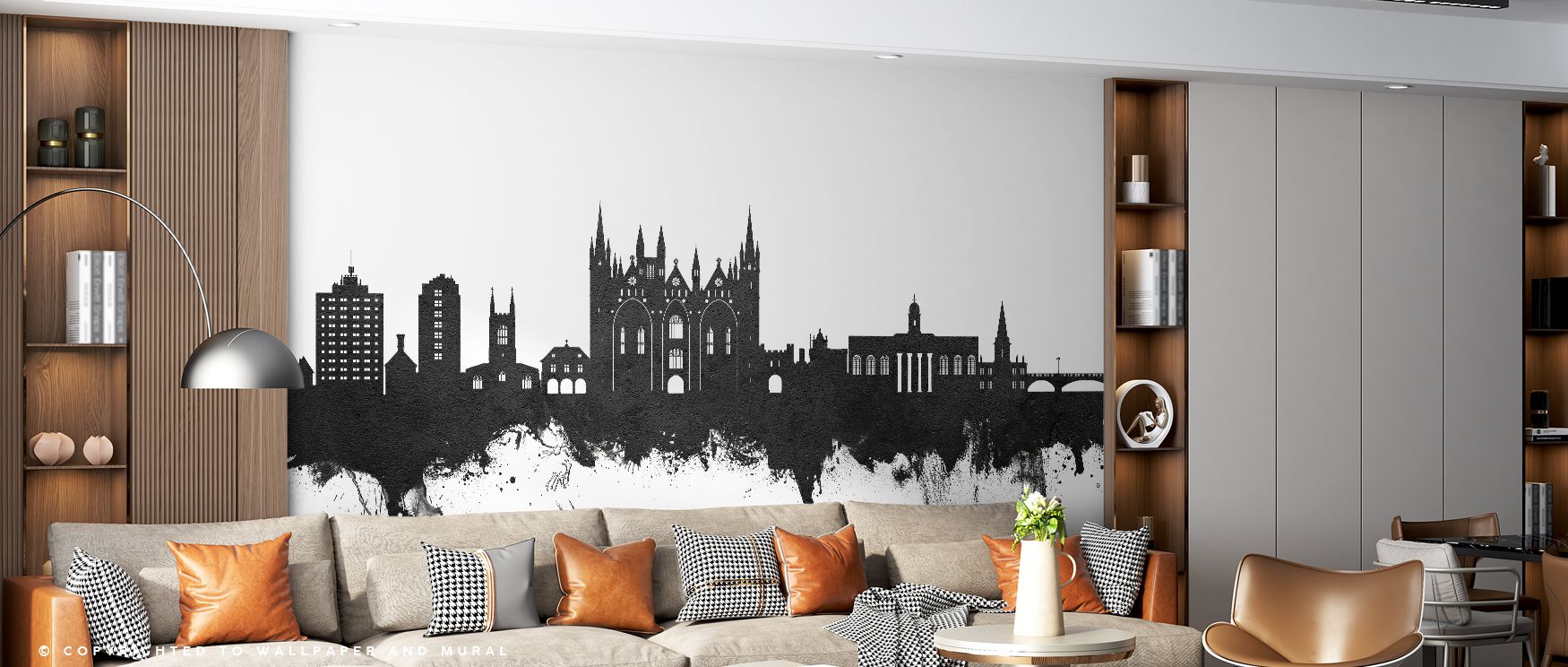 Peterborough England Skyline Black & White Wallpaper captures city refinement in bold contrast, making interiors glow with timeless strength. Bedrooms or living areas gain elegant focus. 