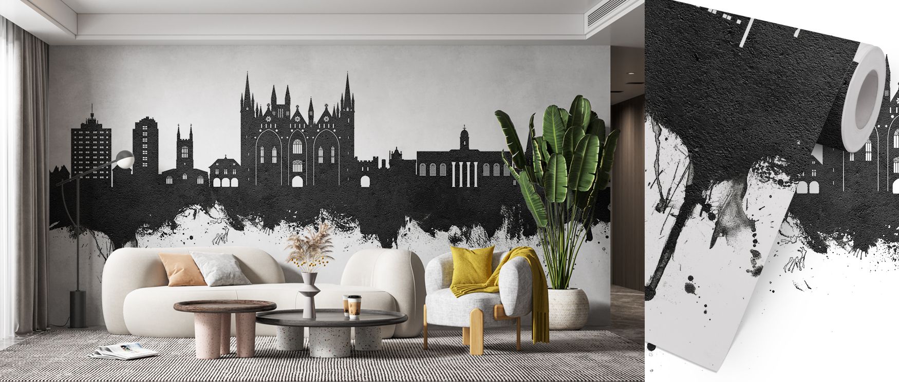 Peterborough England Skyline Black & White Wallpaper balances strength and elegance, presenting the skyline as decorative art. Interiors glow with modern charm, enriching bedrooms or offices. 