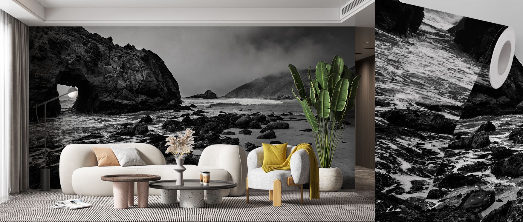 Pfeiffer Beach in Big Sur State Park Wallpaper captures grandeur in every line, where rugged cliffs stand against ocean calm. Interiors gain dramatic artistry, enriching hallways or bedrooms with natural tone. 