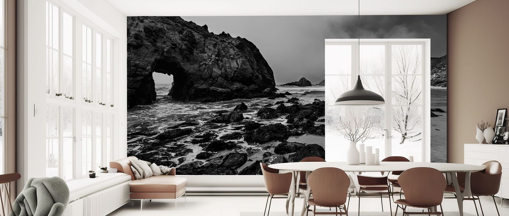 Pfeiffer Beach in Big Sur State Park Wallpaper thrives on scenic beauty, presenting cliffs and sea in harmony. Interiors glow with balance, turning bedrooms or living spaces into natural retreats. 