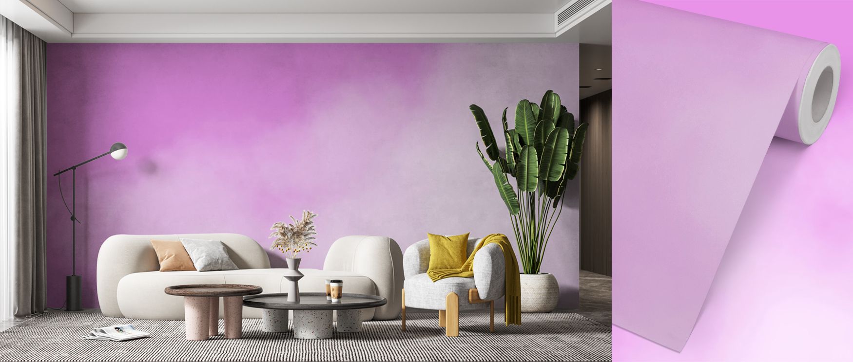Pink Won Wallpaper thrives on its lively tone, filling interiors with brightness and fun. Its spirited mood creates playful spaces in children’s rooms or bedrooms. 