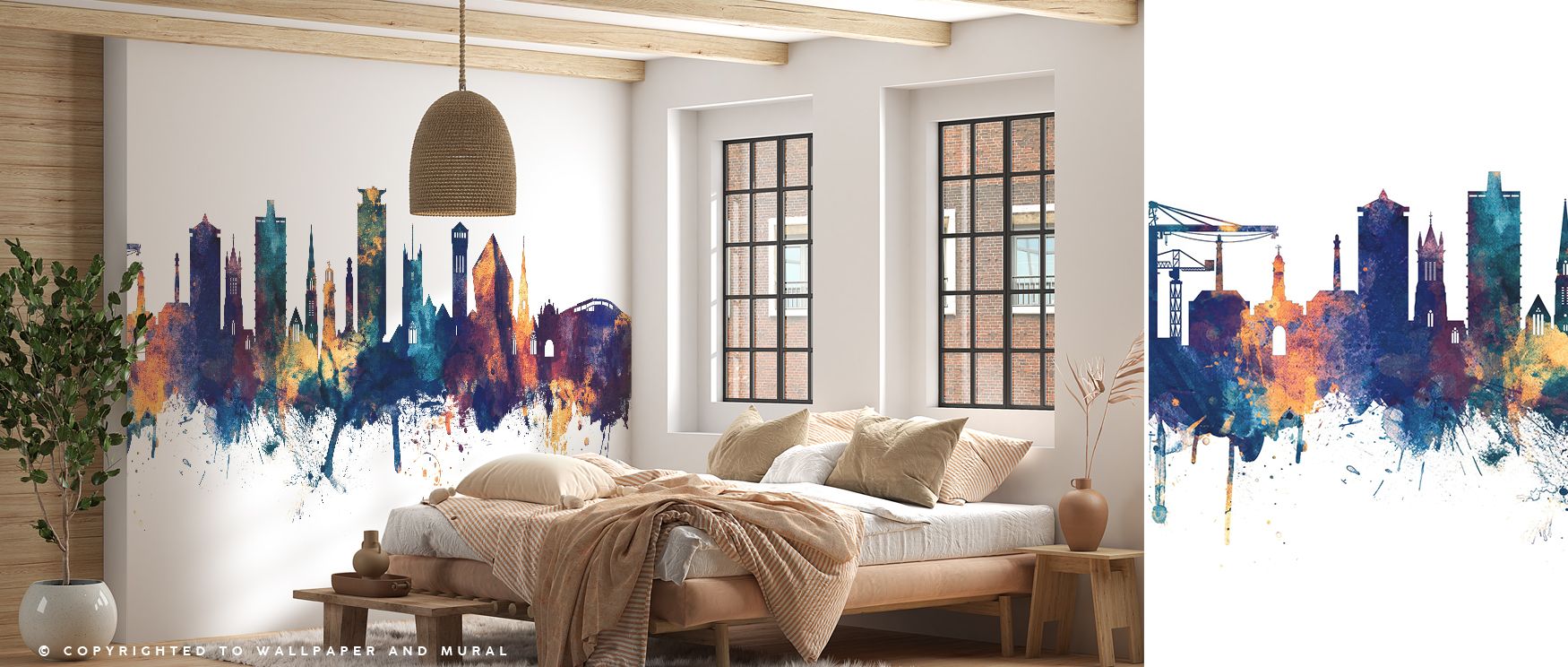 Plymouth England Skyline Blue & Bronze Wallpaper highlights architectural beauty with rich tones. Interiors glow with calm refinement, making offices or bedrooms stand out with elegance. 