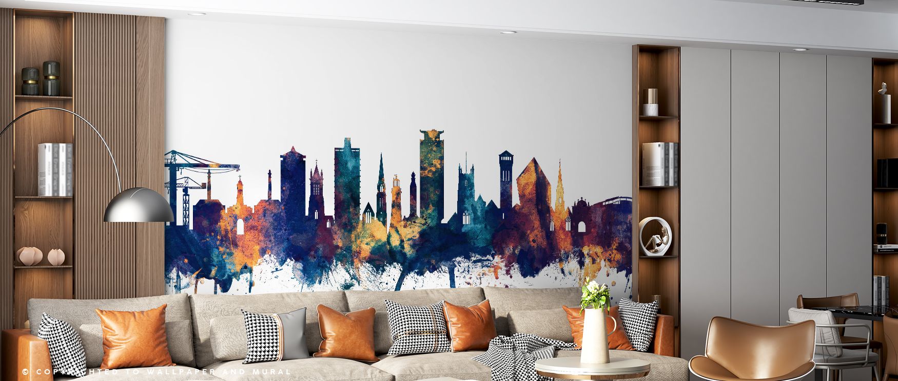 Plymouth England Skyline Blue & Bronze Wallpaper presents city pride in decorative artistry. Interiors become filled with maritime vibrance, enhancing living spaces or offices with sophistication. 