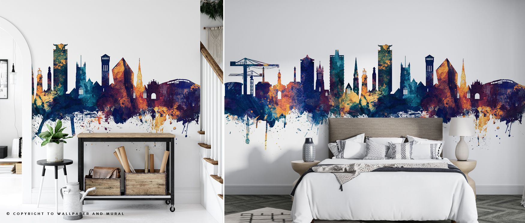 Plymouth England Skyline Blue & Bronze Wallpaper conveys refinement, where blue and bronze hues create depth. Interiors glow with atmosphere, enriching bedrooms or living rooms. 