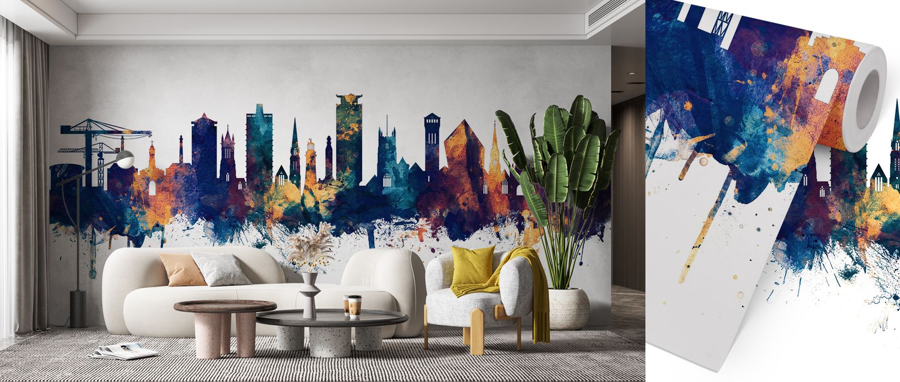 Plymouth England Skyline Blue & Bronze Wallpaper thrives on urban pride, with tones creating serenity. Interiors transform with coastal sophistication, perfect for offices or bedrooms. 