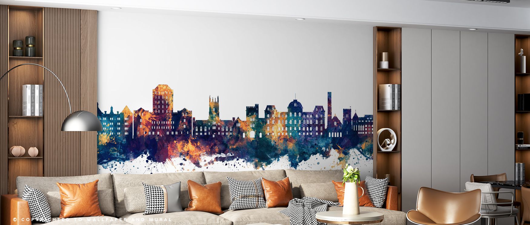 Poughkeepsie New York Skyline Blue & Bronze Wallpaper reflects metropolitan pride, balancing bold tones with detail. Interiors thrive on decorative charm, making bedrooms or living rooms glow with vibrance. 