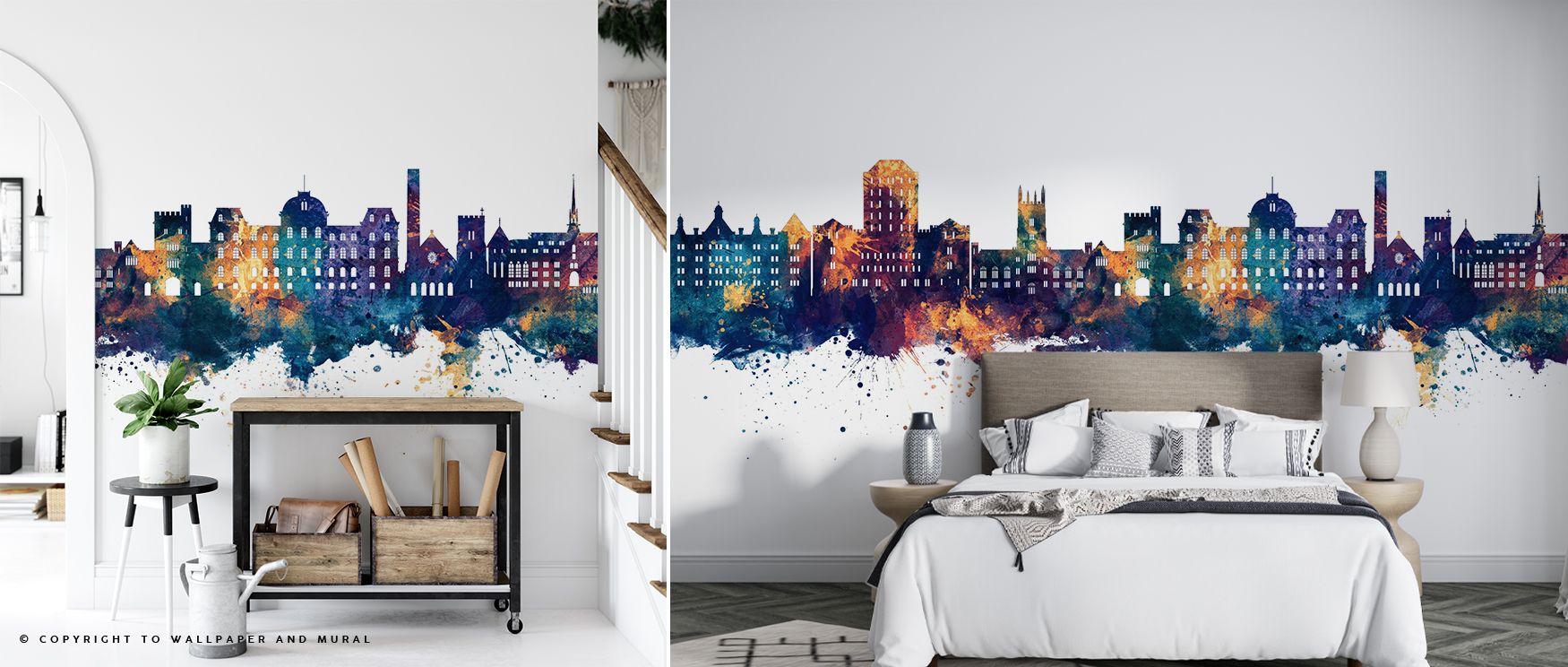 Poughkeepsie New York Skyline Blue & Bronze Wallpaper thrives on color rhythm, turning city silhouettes into decorative art. Interiors glow with charm, enriching offices or bedrooms. 