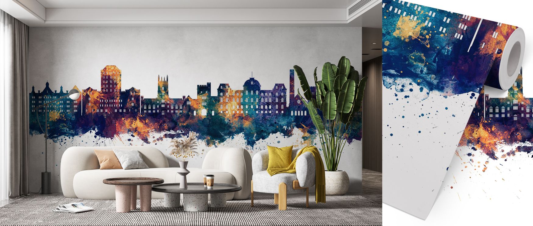 Poughkeepsie New York Skyline Blue & Bronze Wallpaper conveys lively artistry, where bronze tones create depth. Interiors thrive on sophistication, making living rooms or bedrooms elegant. 