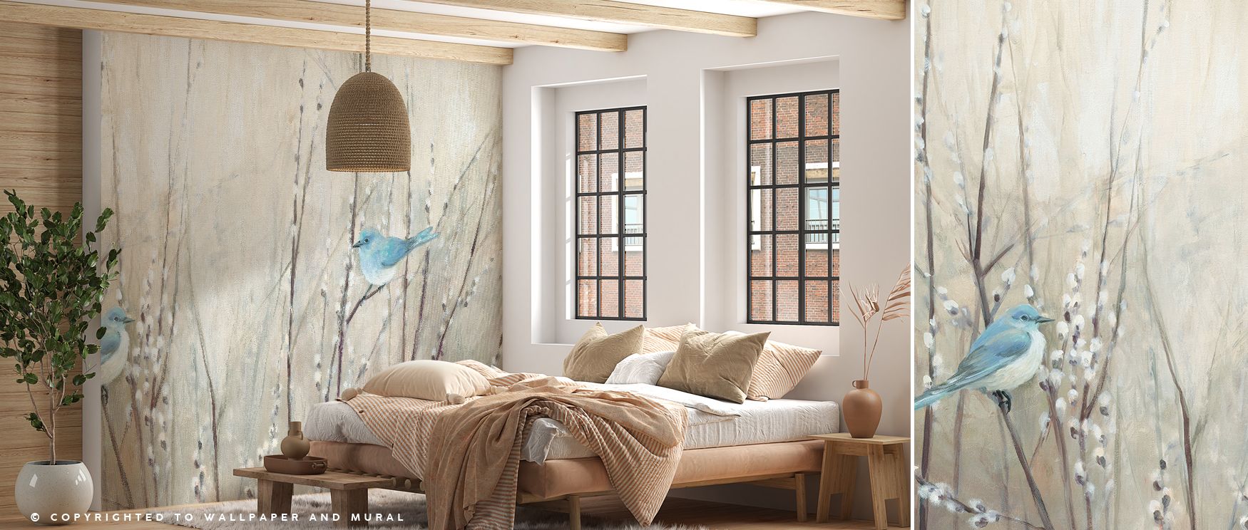 Neutral shading frames the birds in Pretty Birds Neutral Wallpaper, giving the composition timeless strength. Each wing appears poised, creating atmosphere of softness. This wallpaper adapts to varied interiors, enriching offices or bedrooms with natural 