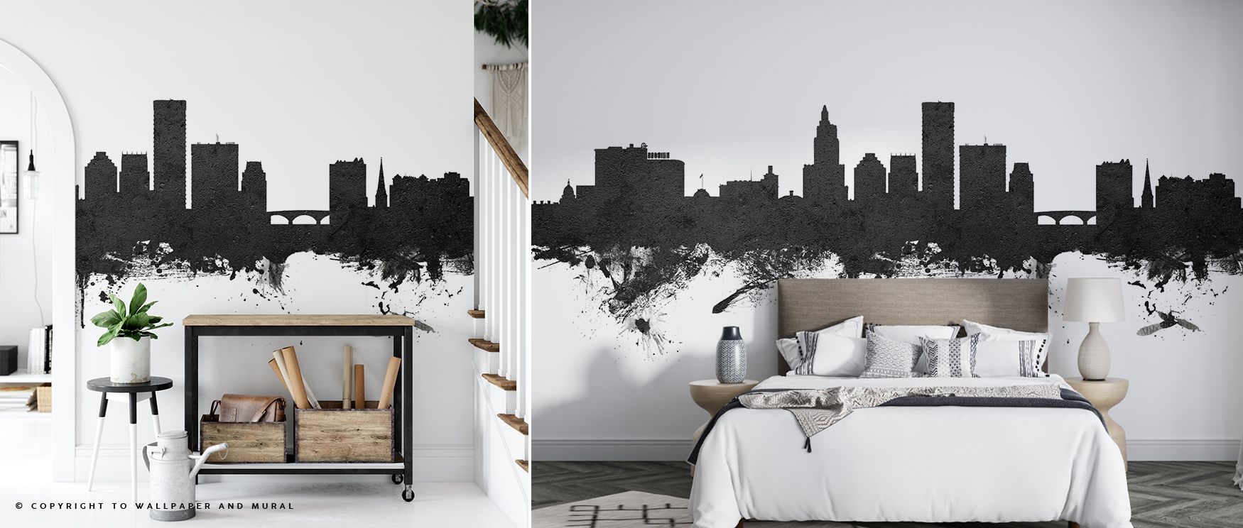 Sharp silhouettes stand tall in Providence Rhode Island Skyline Wallpaper, highlighting iconic architecture. The design conveys balance of detail and space, turning walls into cityscapes. Interiors gain atmosphere of sophistication, suitable for bedrooms 