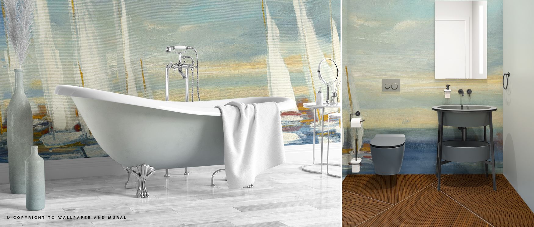The glow of evening defines Regatta Sunset Wallpaper, with sails reflecting golden hues. The composition feels fluid and timeless, turning walls into windows of calm. Interiors uplift with maritime grace, filling bedrooms or offices with serenity.