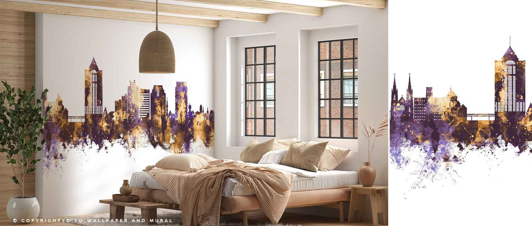 Regal artistry thrives in Roanoke Virginia Skyline Purple & Gold Wallpaper, balancing richness with urban grace. Each silhouette glows with refined tones, transforming interiors into elegant cityscapes. Bedrooms or offices benefit from its stately presenc