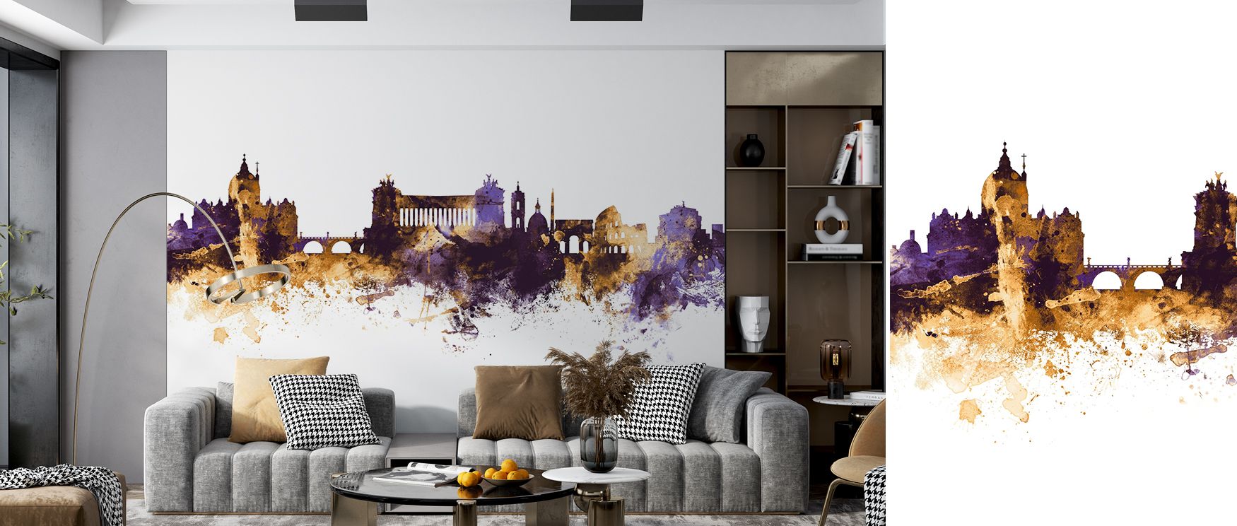 Roman character emerges in Rome Italy Skyline Purple & Gold Wallpaper, balancing strong lines with regal hues. Gold accents add warmth to purple foundations, enriching interiors. Walls become refined landscapes, perfect for stylish bedrooms or studies.