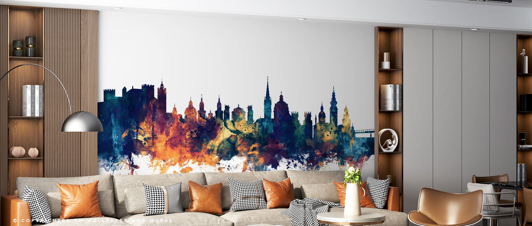 Cultural charm thrives in Salzburg Austria Skyline Blue & Bronze Wallpaper, where architecture reflects heritage. The palette feels timeless, shaping interiors with character. Bedrooms or offices glow with atmosphere of grace.
