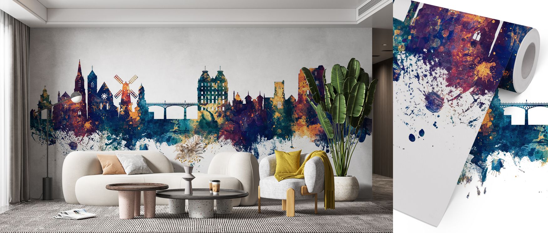Cultural elegance fills Scarborough England Skyline Blue & Bronze Wallpaper, where the skyline radiates character. Bronze warmth balances blue depth, shaping refined interiors. Bedrooms or studies benefit from its historical charm.