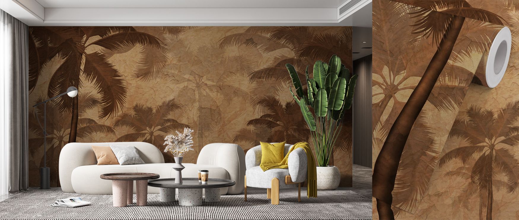 Heritage charm thrives in Sepia Palm Trees Wallpaper, where sepia hues inspire calmness. The imagery enriches walls, offering balance. Interiors glow with serenity, suitable for beach houses or bedrooms.