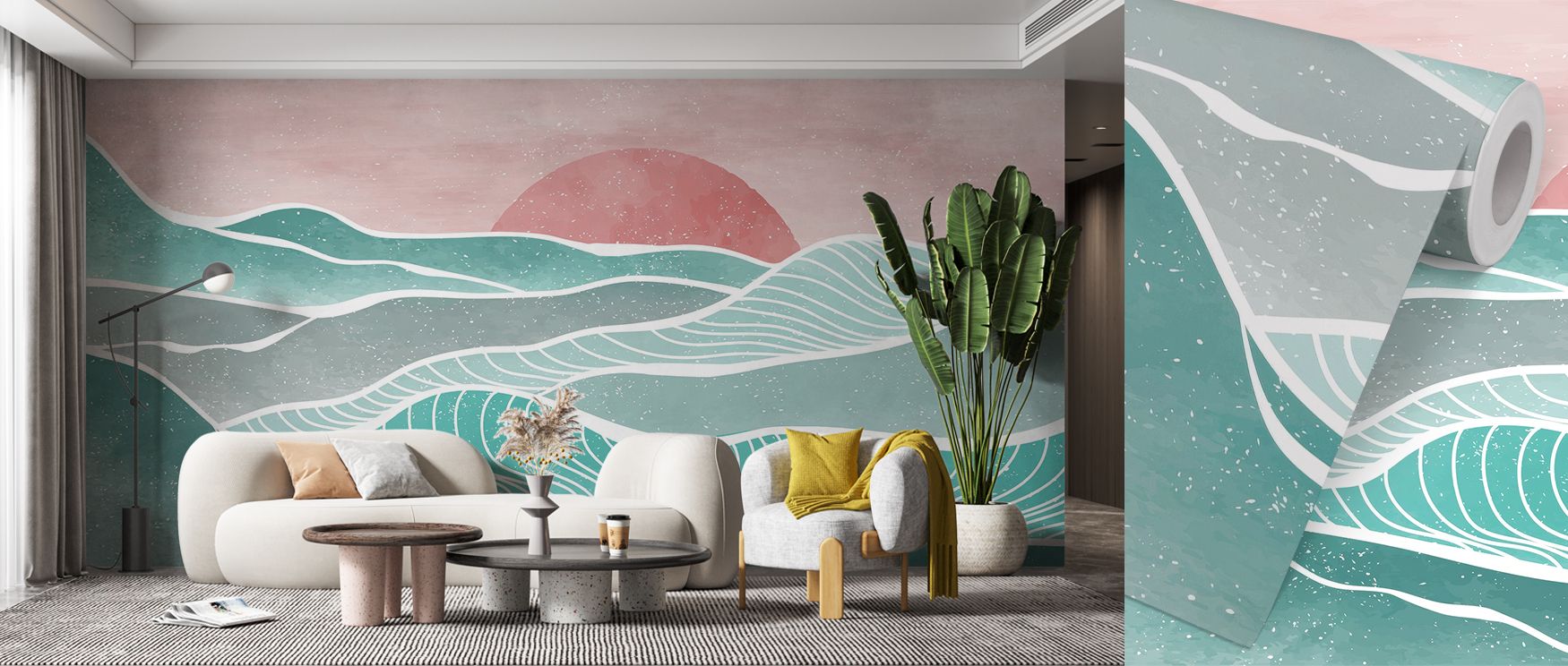 Scenic calm appears in Shikoku Sunset Wallpaper, where glowing tones inspire serenity. The palette conveys warmth, turning interiors into retreats. Bedrooms or living rooms glow with atmosphere.