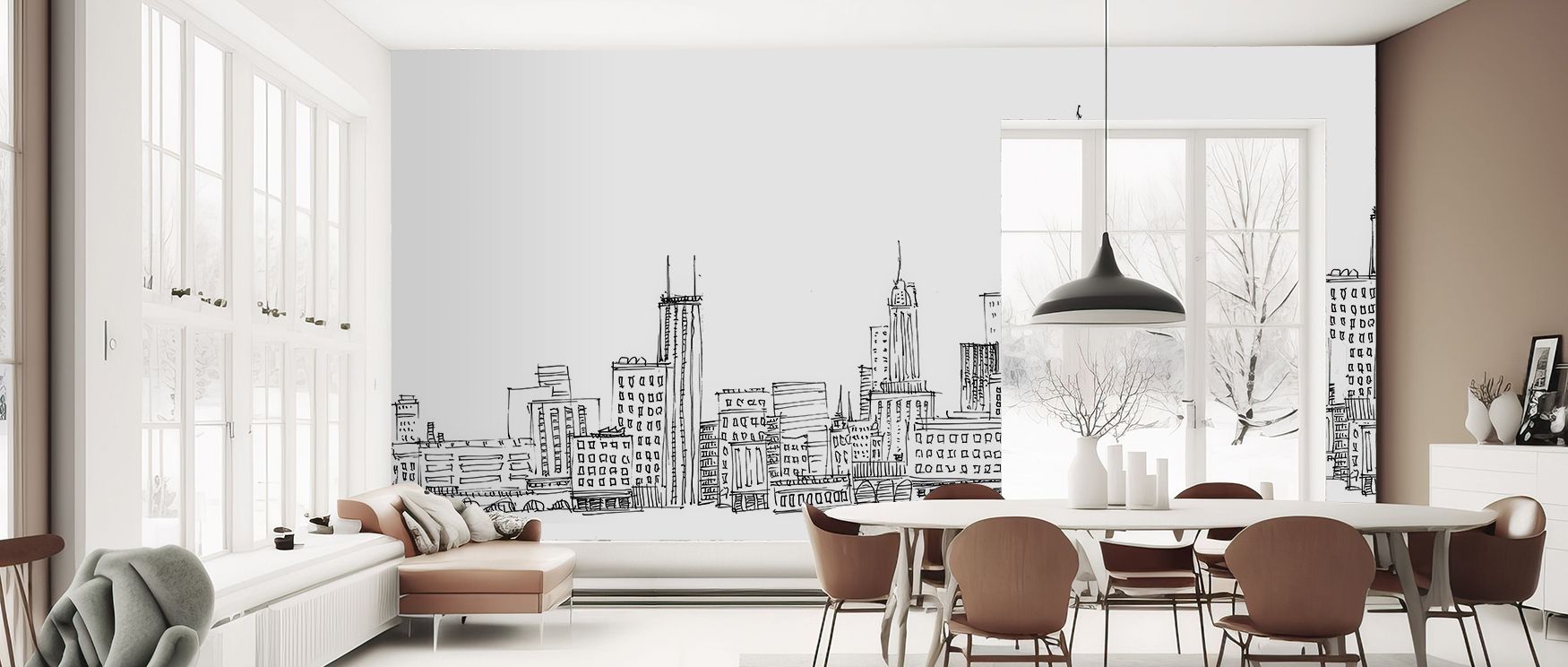 Distinct forms highlight Skyline Chicago Wallpaper, where skyscrapers inspire elegance. The palette radiates timeless beauty, enriching interiors. Offices or living spaces glow with urban strength.