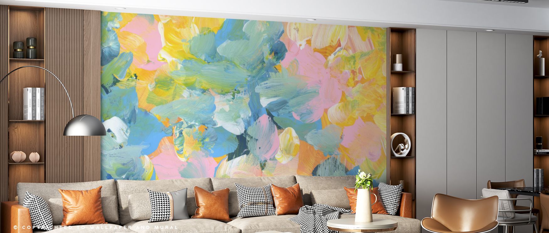 Bold presence appears in Smear Bouquet Wallpaper, where colors blend freely. Each floral smear conveys creativity, enriching walls. Offices or studies glow with inspiration.