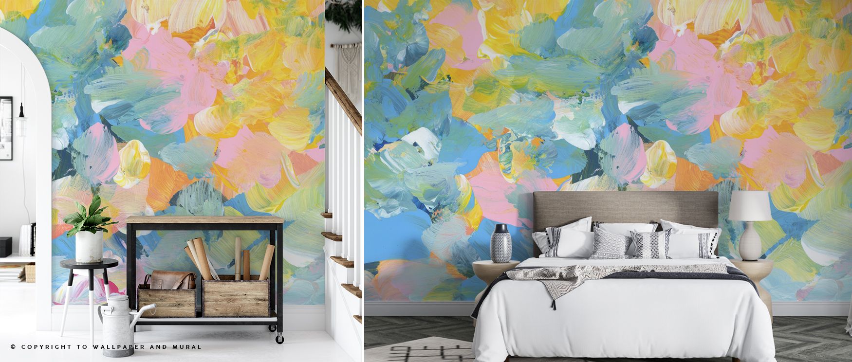 Vibrant tones thrive in Smear Bouquet Wallpaper, where brushstrokes radiate charm. Each line conveys energy, shaping interiors. Bedrooms or living spaces glow with artistry.