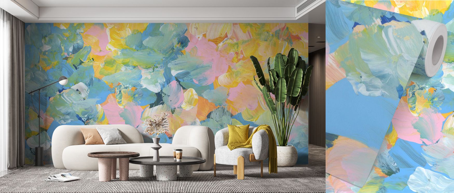 Contemporary charm fills Smear Bouquet Wallpaper, where floral smears inspire grace. The palette radiates balance, enriching interiors. Offices or bedrooms benefit from its atmosphere.