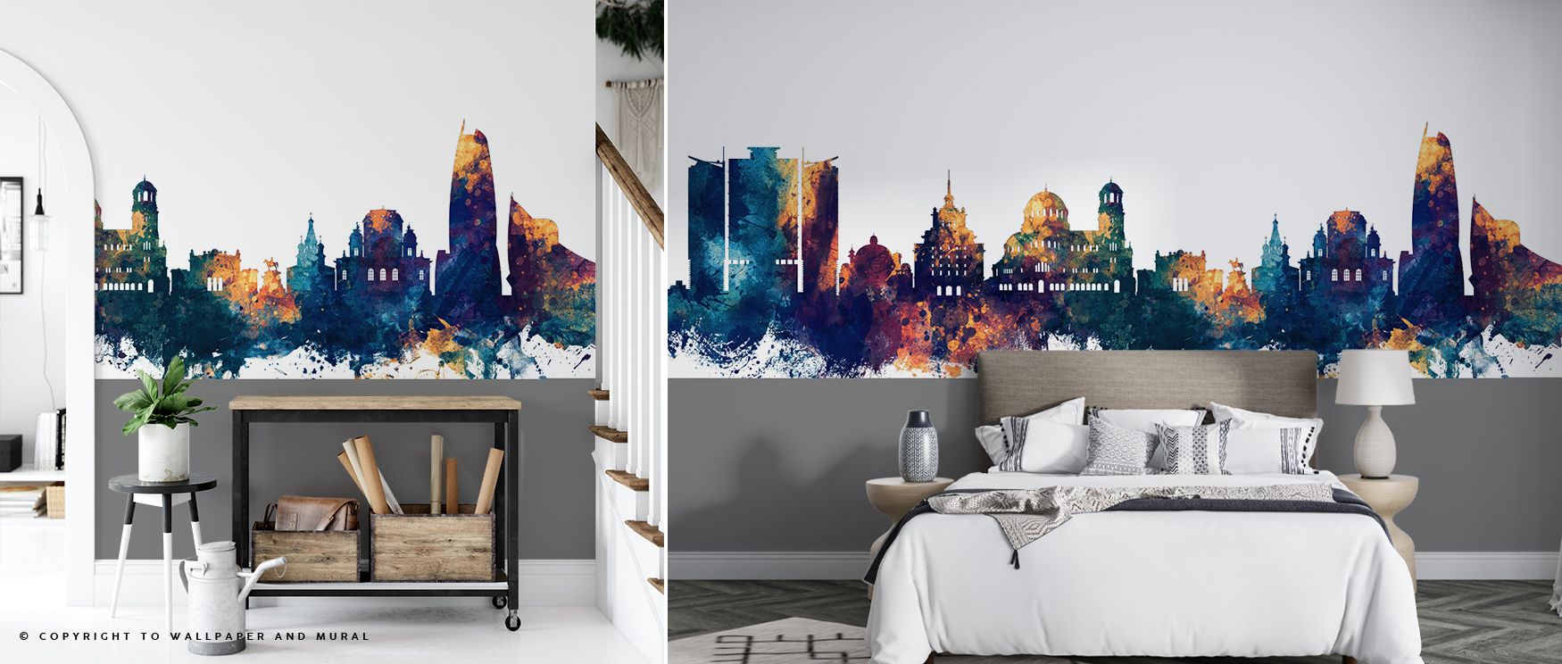 Harmony of tones defines Sofia Bulgaria Skyline Blue & Bronze Wallpaper, where deep hues merge with brilliance. Each structure adds character, enhancing interiors with refinement. Walls glow with timeless charm, making bedrooms or offices calm sanctuaries