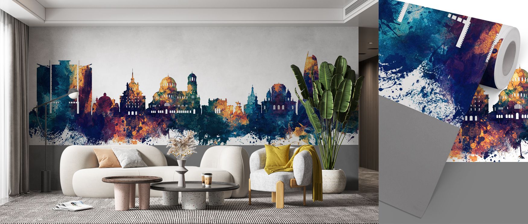 Urban artistry thrives in Sofia Bulgaria Skyline Blue & Bronze Wallpaper, where bronze light plays across rooftops. The palette radiates richness, turning walls into cultural backdrops. Interiors gain sophistication and presence, perfect for living spaces