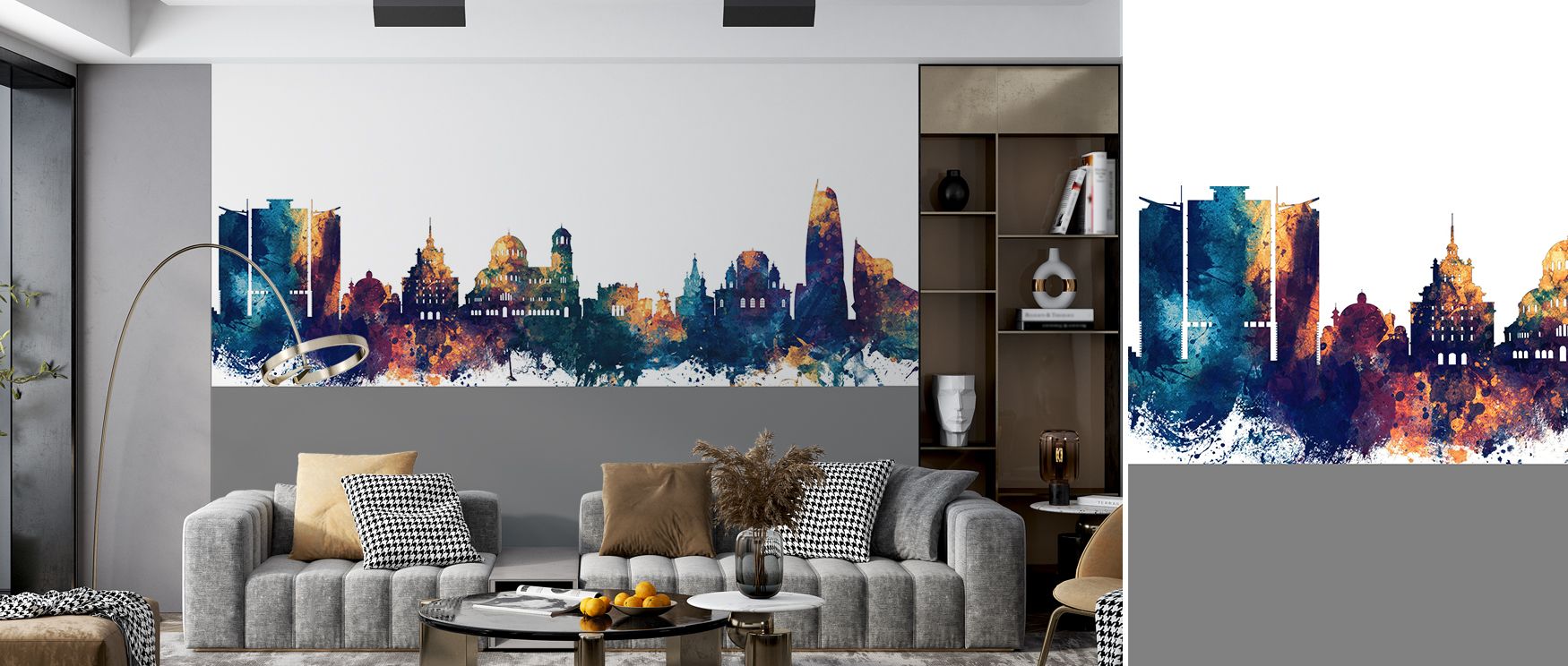 Distinct silhouettes highlight Sofia Bulgaria Skyline Blue & Bronze Wallpaper, where depth and warmth merge harmoniously. The imagery conveys cultural grace, enriching interiors. Walls gain timeless atmosphere, filled with elegance. Bedrooms or offices sh