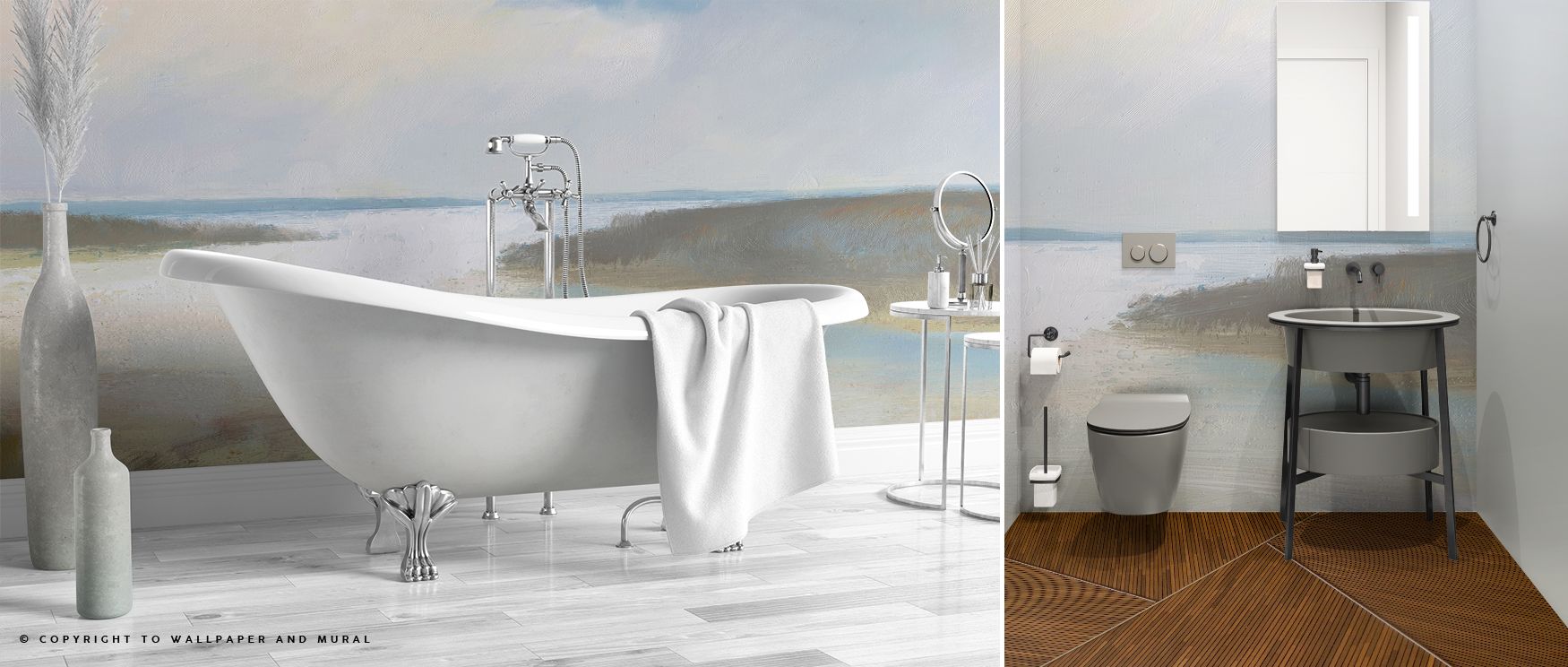 Shoreline elegance defines Soft Shore Wallpaper, where water flows into sky with softness. Each line conveys calmness, enriching interiors. Walls glow with serenity, ideal for bathrooms or bedrooms. The design uplifts spaces with natural balance and coast
